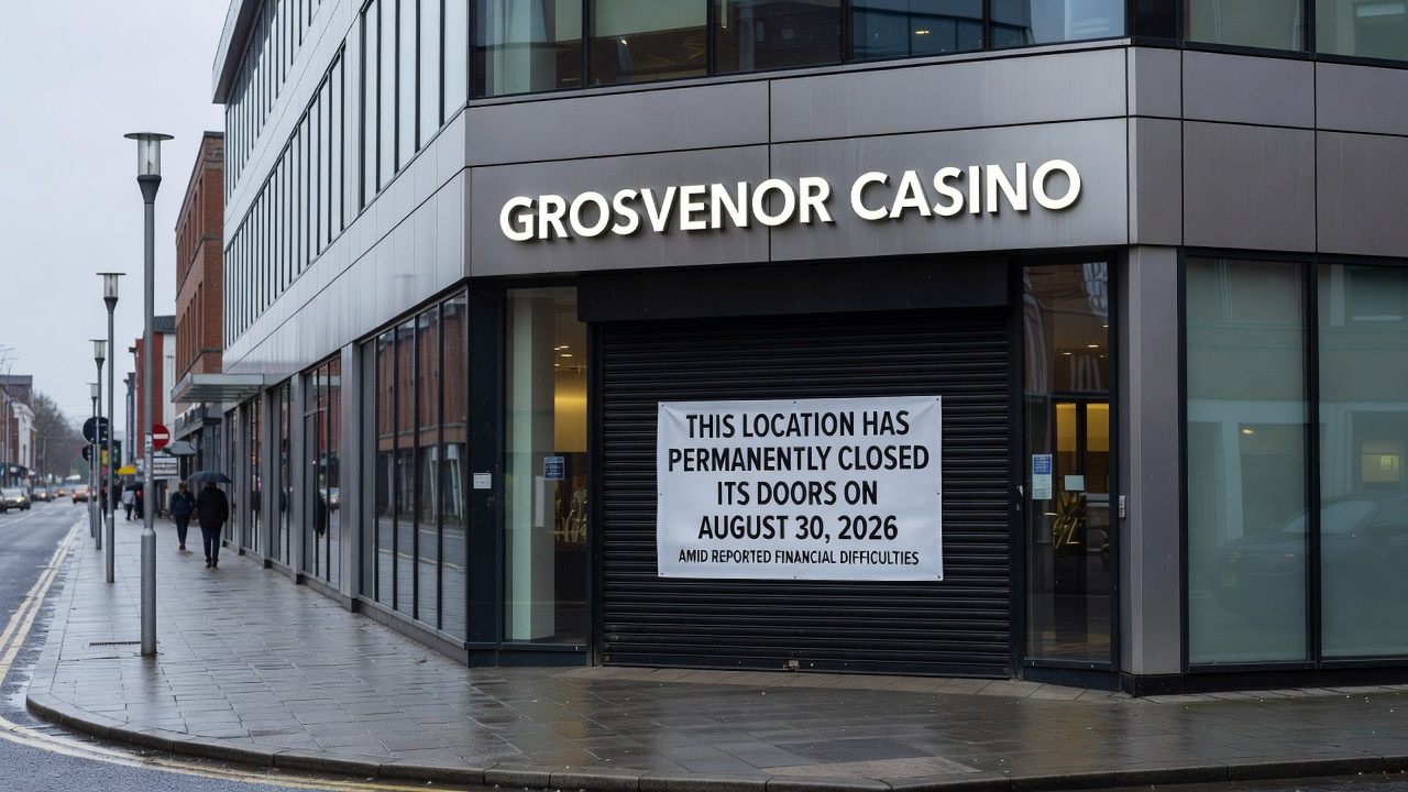 Interior of a typical Grosvenor casino gaming floor showing slot machines and tables